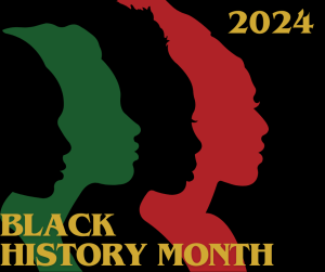 4 silhouettes on a black background (Black History Month 2024 logo)