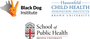 Logos for Black Dog Institute, Hassenfeld Child Health Innovation Institute, and School of Public Health at Brown University