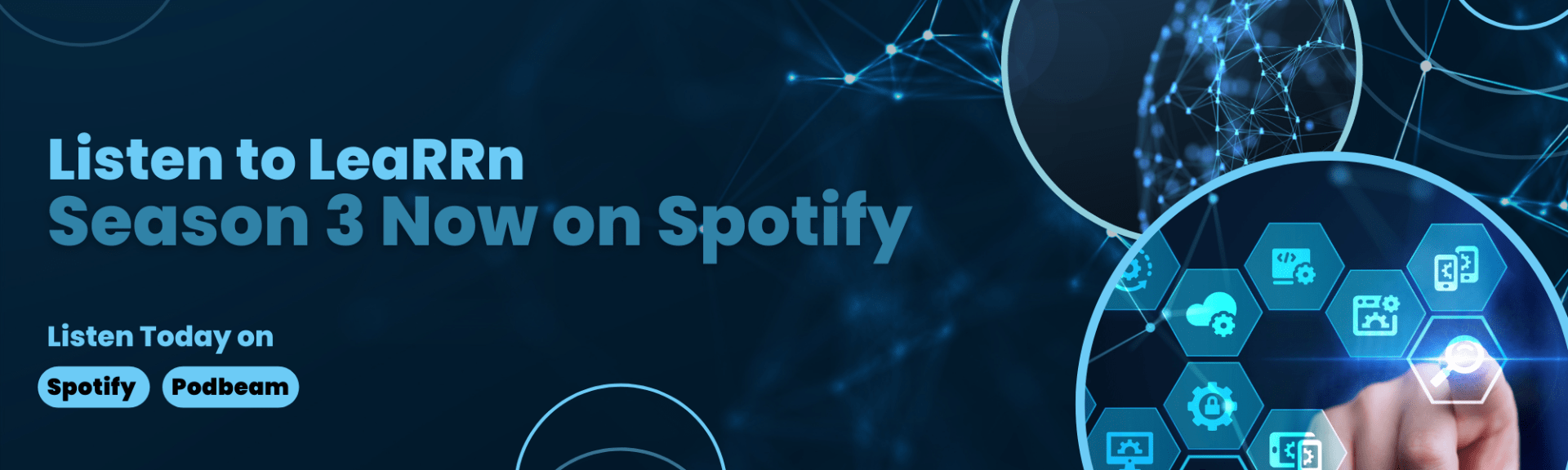 click here to visit spotify. White text on blue and navy background fading in and out. White spotify logo on right 