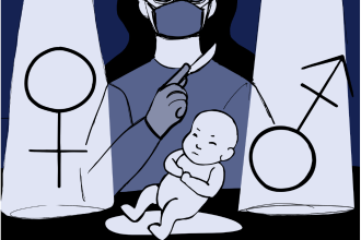 Graphic of a surgeon and a baby