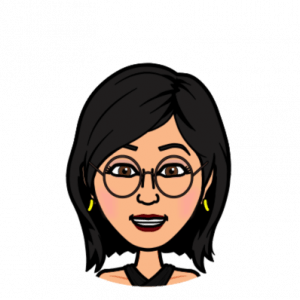 Image Description: This is a Bitmoji character of Anjali Gottipaty. They have black hair, brown eyes, brown skin, gold dangling earrings, and is wearing a black tank top and black round frame glasses.