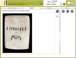 screen shot of iPad recording with picture of stone weight with hieroglyphs
